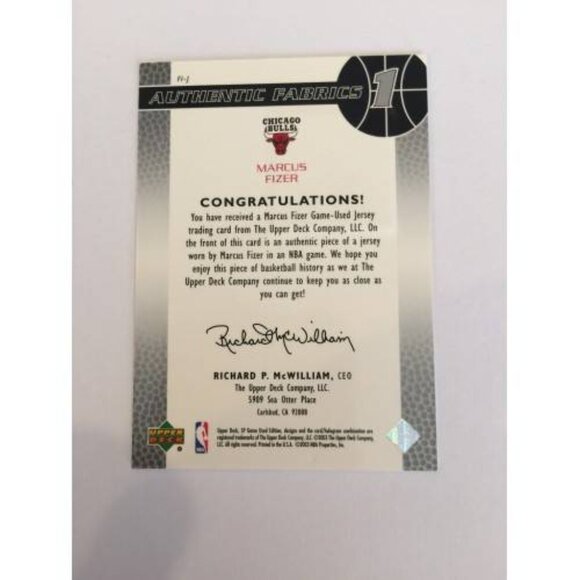 2003 SP Marcus Fizer Authentic Fabrics Game Worn Jersey #FI-J (039) - Picture 2 of 2